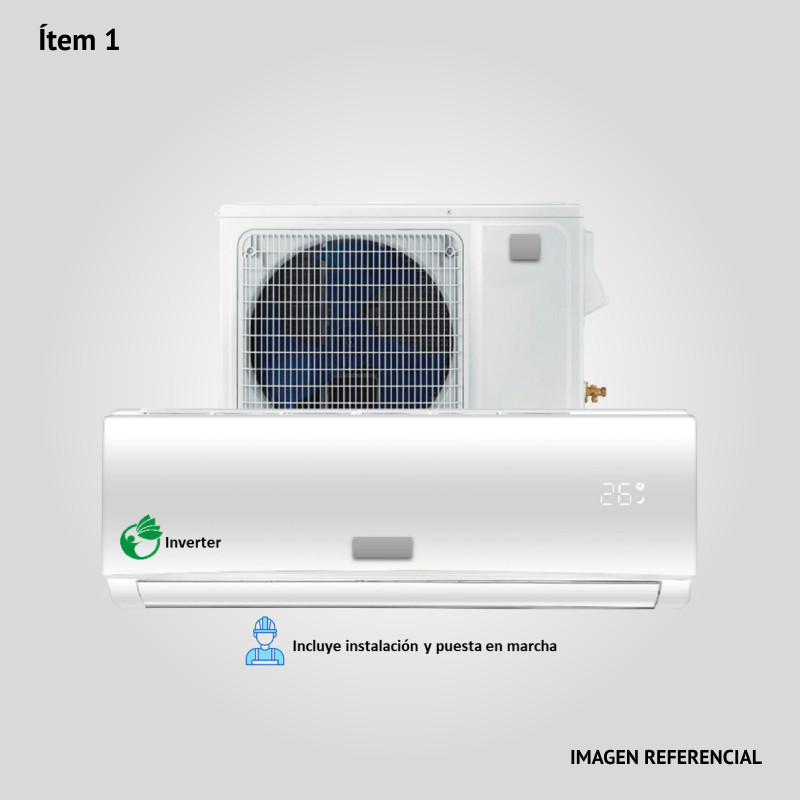 1. Prov., inst. y puesta en marcha de Acondicionador de Aire de 12000 BTU tipo Split de pared frío/calor. Equipo Tipo Inverter