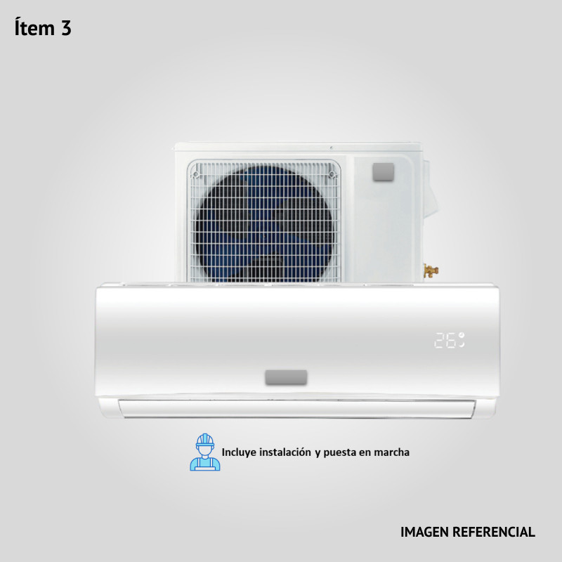 3. Prov., inst. y puesta en marcha de Acondicionador de Aire de 12000 BTU tipo Split de pared frío/calor. Tipo convencional