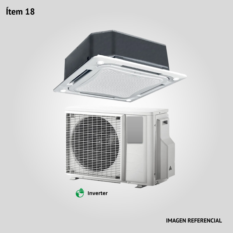 18. Prov.de Acondicionador de Aire de 36000 BTU tipo Split CASSETTE frío/calor. Condensador Horizontal. Equipo Tipo Inverter