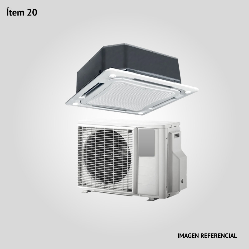 20. Prov. de Acondicionador de Aire de 36000 BTU tipo Split CASSETTE frío/calor. Condensador horizontal. Tipo convencional