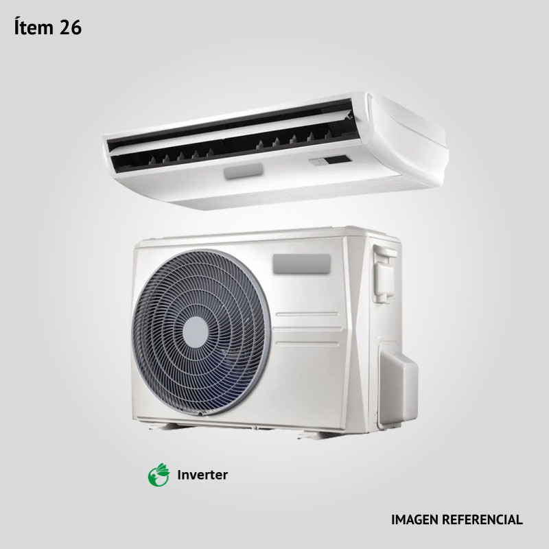 26. Prov. de Acondicionador de Aire de 36000 BTU tipo Split PISO/TECHO frío/calor. Condensador horizontal. Equipo Tipo Inverter