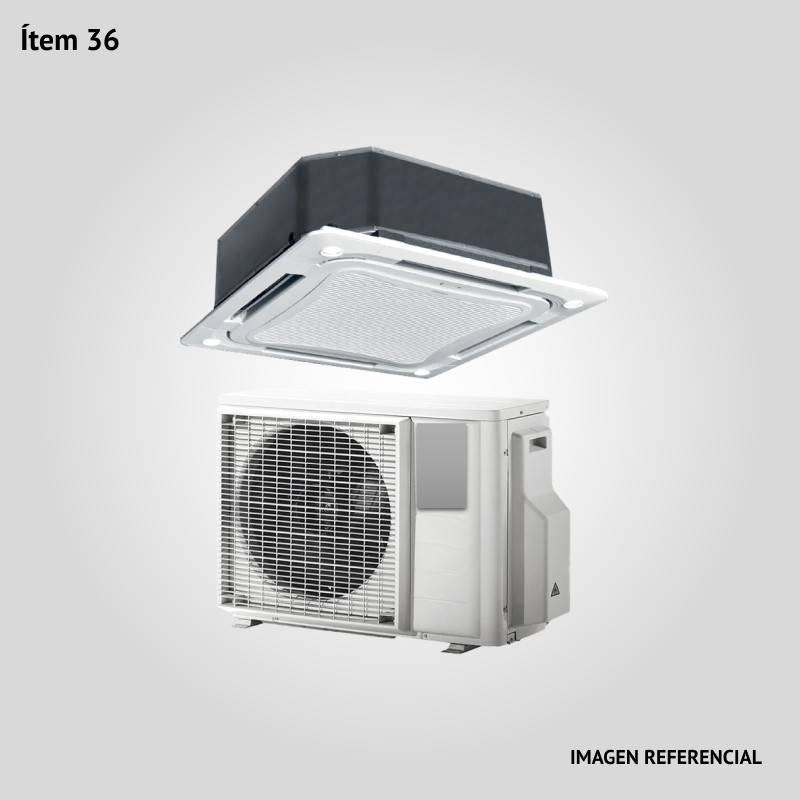 36. Prov. de Acondicionador de Aire de 48000 BTU tipo Split CASSETTE frío/calor. Condensador horizontal. Tipo convencional