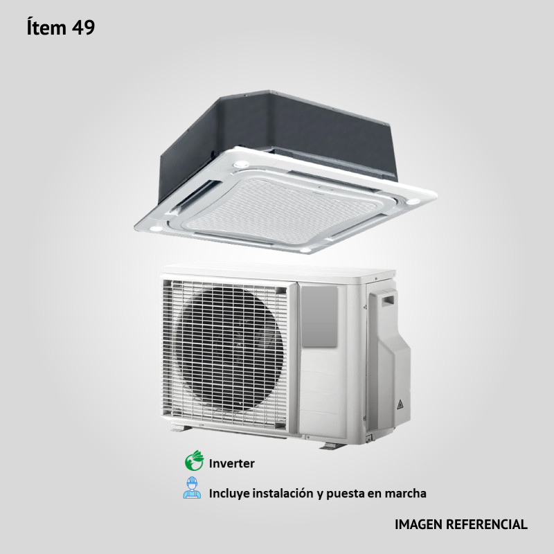 49. Prov., inst. y p. en marcha de Acond. de Aire de 60000 BTU tipo Split CASSETTE frío/calor. Cond. Horizontal. Tipo Inverter