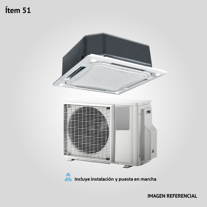 51. Prov., inst. y p. en marcha de Acond. de Aire de 60000 BTU Split CASSETTE frío/calor. Cond. horizontal. Tipo convencional