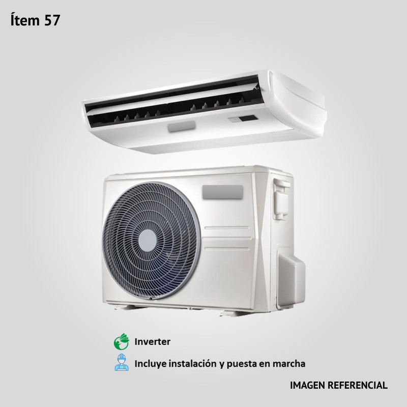 57. Prov, inst. y p. en marcha de Acond. de Aire de 60000 BTU tipo Split PISO/TECHO frío/calor. Cond. horizontal. Tipo Inverter