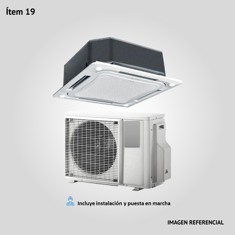 19. Prov., inst. y p. en marcha de Acond. de Aire de 36000 BTU Split CASSETTE frío/calor. Cond. horizontal. Tipo convencional