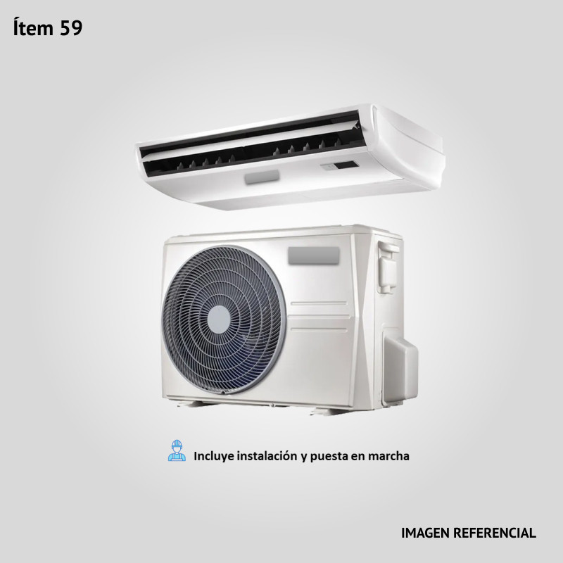 59. Prov., inst. y p. en marcha de Acond. de Aire de 60000 BTU Split PISO/TECHO frío/calor. Cond. horizontal. Tipo convencional