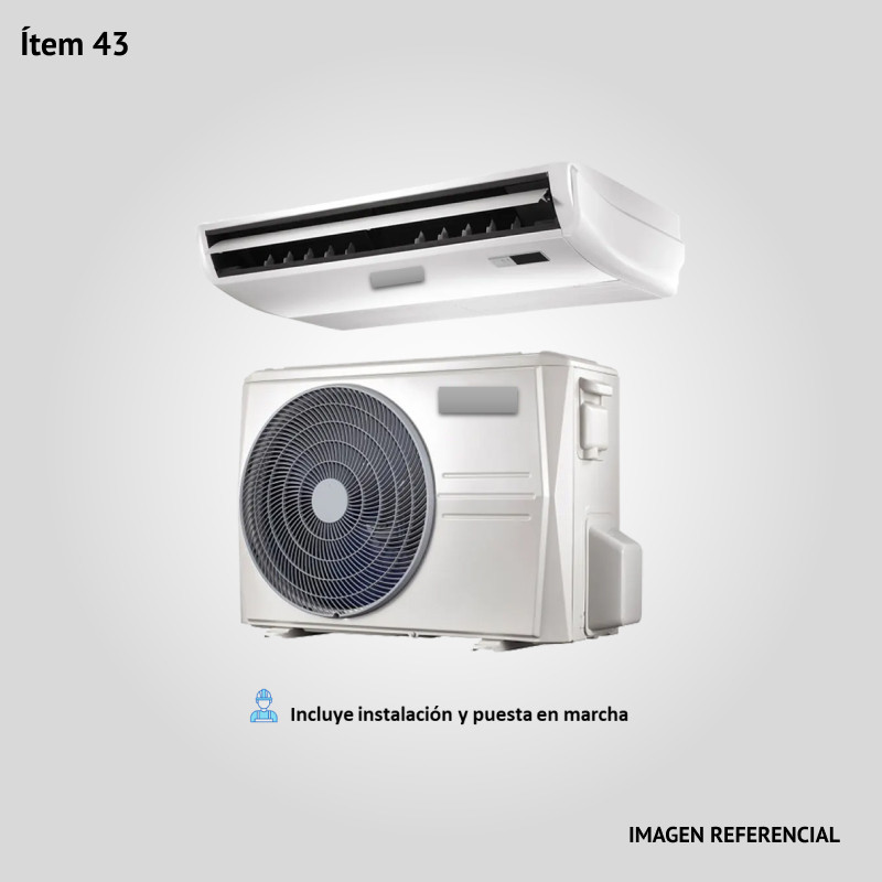 43. Prov., inst. y p. en marcha de Acond. de Aire de 48000 BTU Split PISO/TECHO frío/calor. Cond. horizontal. Tipo convencional